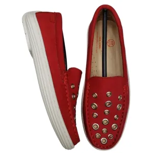 Marc Joseph | NIB Mott St Red Nobuck Silver Grommet Leather Loafers Girl's 1