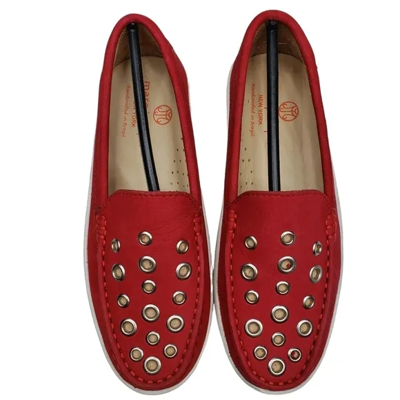Marc Joseph | NIB Mott St Red Nobuck Silver Grommet Leather Loafers Girl's 1