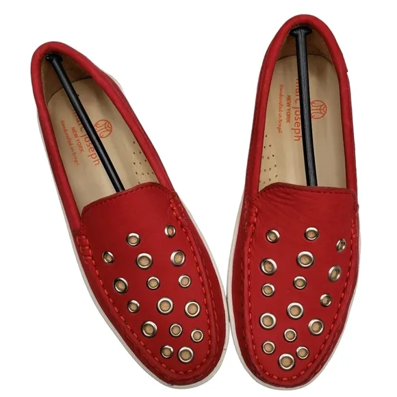 Marc Joseph | NIB Mott St Red Nobuck Silver Grommet Leather Loafers Girl's 2