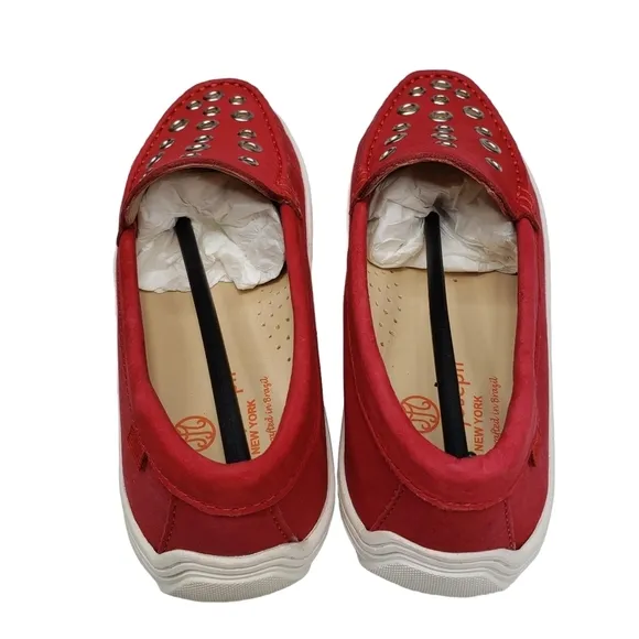 Marc Joseph | NIB Mott St Red Nobuck Silver Grommet Leather Loafers Girl's 2