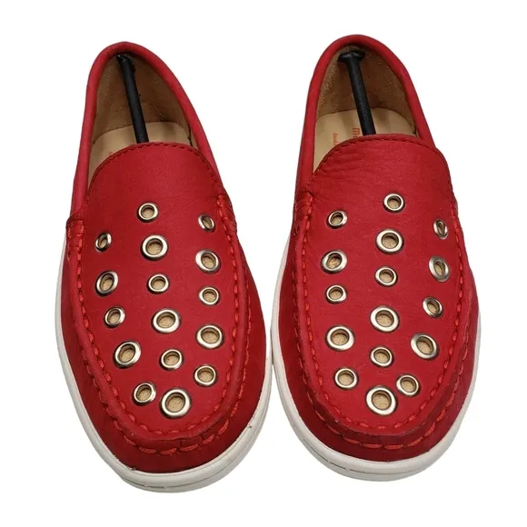 Marc Joseph | NIB Mott St Red Nobuck Silver Grommet Leather Loafers Girl's 2