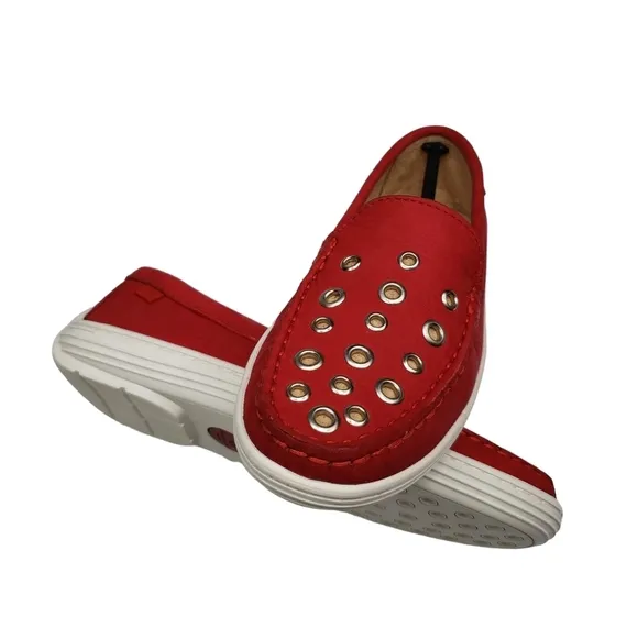 Marc Joseph | NIB Mott St Red Nobuck Silver Grommet Leather Loafers Girl's 2