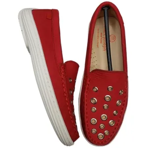 Marc Joseph | NIB Mott St Red Nobuck Silver Grommet Leather Loafers Girl's 2