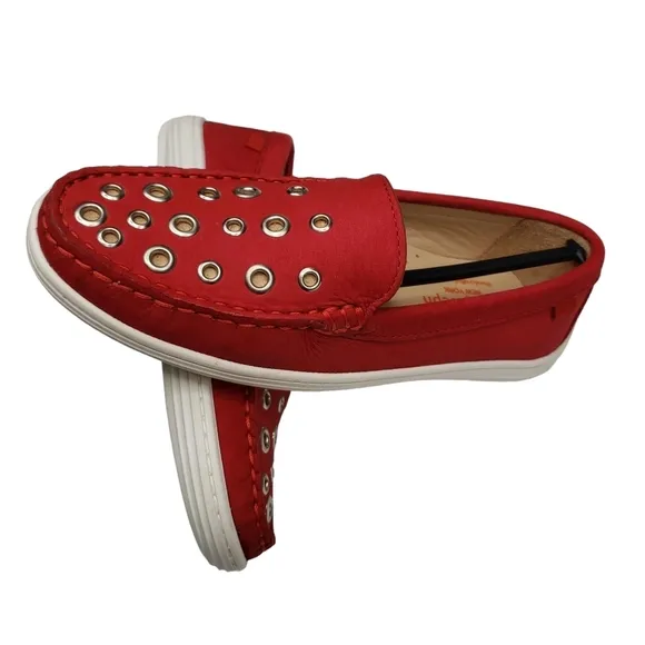Marc Joseph | NIB Mott St Red Nobuck Silver Grommet Leather Loafers Girl's 2