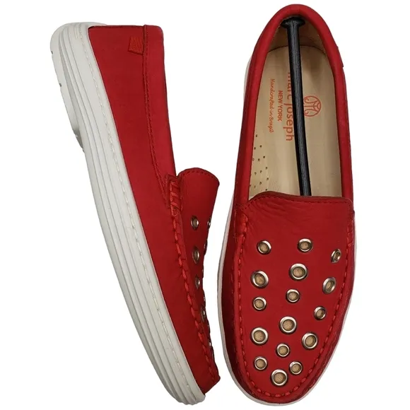 Marc Joseph | NIB Mott St Red Nobuck Silver Grommet Leather Loafers Girl's 2