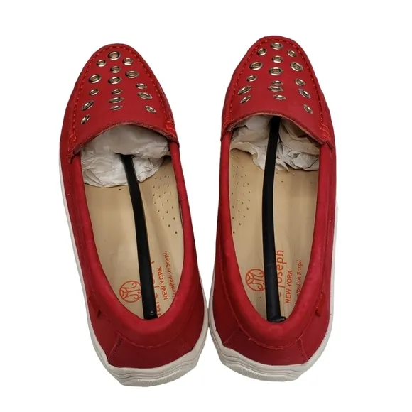 Marc Joseph | NIB Mott St Red Nobuck Silver Grommet Leather Loafers Girl's 4