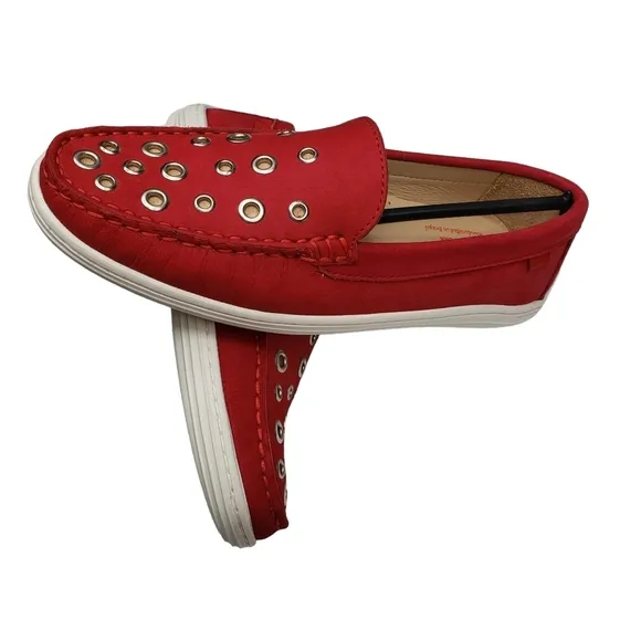 Marc Joseph | NIB Mott St Red Nobuck Silver Grommet Leather Loafers Girl's 4