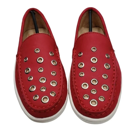 Marc Joseph | NIB Mott St Red Nobuck Silver Grommet Leather Loafers Girl's 4