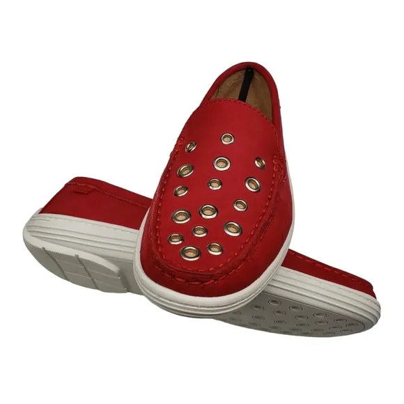 Marc Joseph | NIB Mott St Red Nobuck Silver Grommet Leather Loafers Girl's 4