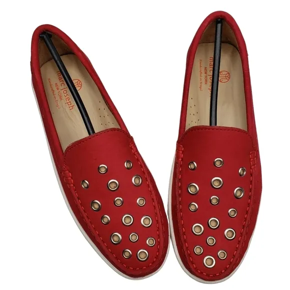 Marc Joseph | NIB Mott St Red Nobuck Silver Grommet Leather Loafers Girl's 4