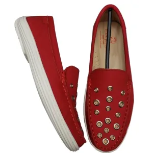 Marc Joseph | NIB Mott St Red Nobuck Silver Grommet Leather Loafers Girl's 4