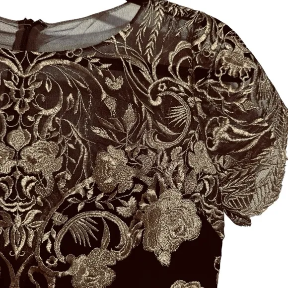 Marchesa Notte Gilded Illusion Embroidered Dress Sz 0