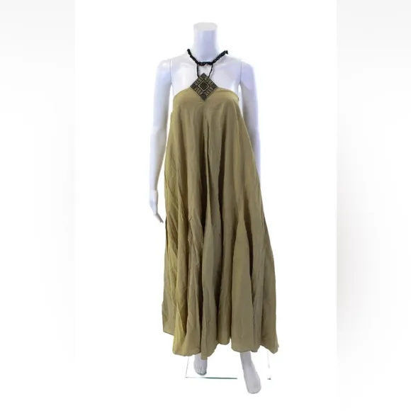 Maria Cher Elegant Green Halter Maxi Dress