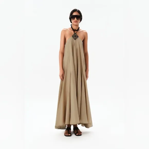 Maria Cher Elegant Green Halter Maxi Dress