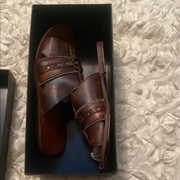 Mark Nason Brown Leather Sandals with Metal Detail