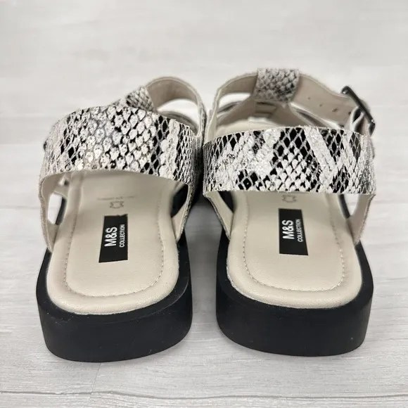 MARKS &amp; Spencer Strappy Fisherman Sandals Women US 10 UK 7.5 Snake Print Leather