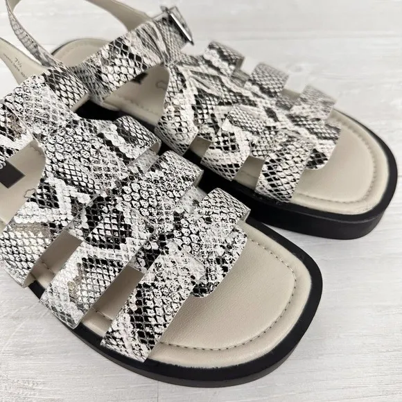 MARKS &amp; Spencer Strappy Fisherman Sandals Women US 10 UK 7.5 Snake Print Leather