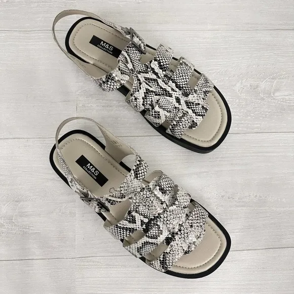 MARKS &amp; Spencer Strappy Fisherman Sandals Women US 10 UK 7.5 Snake Print Leather