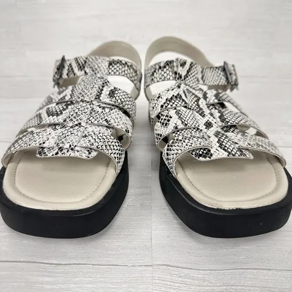 MARKS &amp; Spencer Strappy Fisherman Sandals Women US 10 UK 7.5 Snake Print Leather