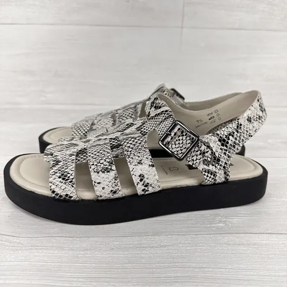 MARKS &amp; Spencer Strappy Fisherman Sandals Women US 10 UK 7.5 Snake Print Leather