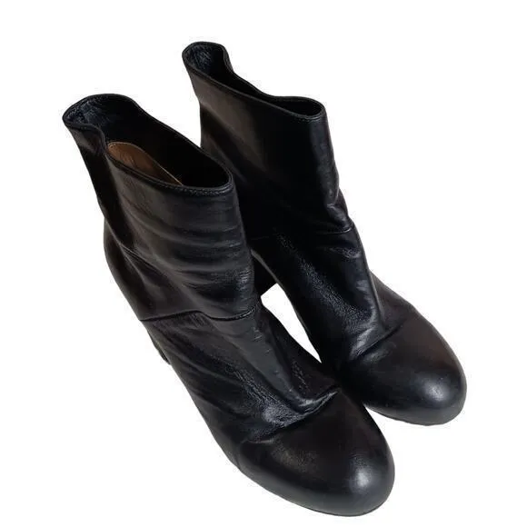 MARNI Ankle Booties Moto‎ Biker Heeled Boots Black Soft Leather Size 38 8