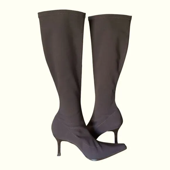 Martinez Valero Chocolate Brown Stretch Lycra Point Toe Boots size 7.5