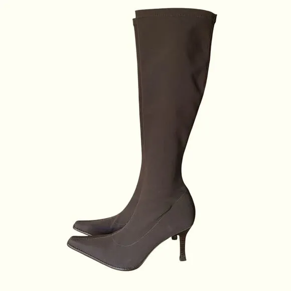 Martinez Valero Chocolate Brown Stretch Lycra Point Toe Boots size 7.5