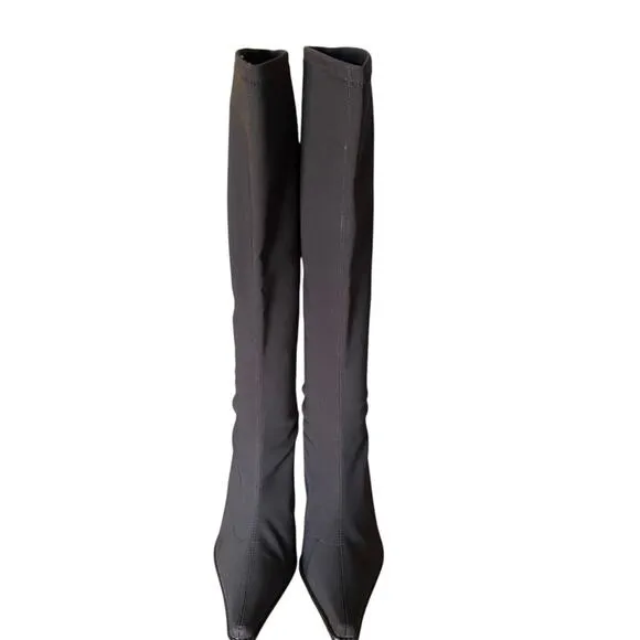 Martinez Valero Chocolate Brown Stretch Lycra Point Toe Boots size 7.5