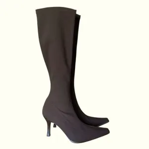 Martinez Valero Chocolate Brown Stretch Lycra Point Toe Boots size 7.5