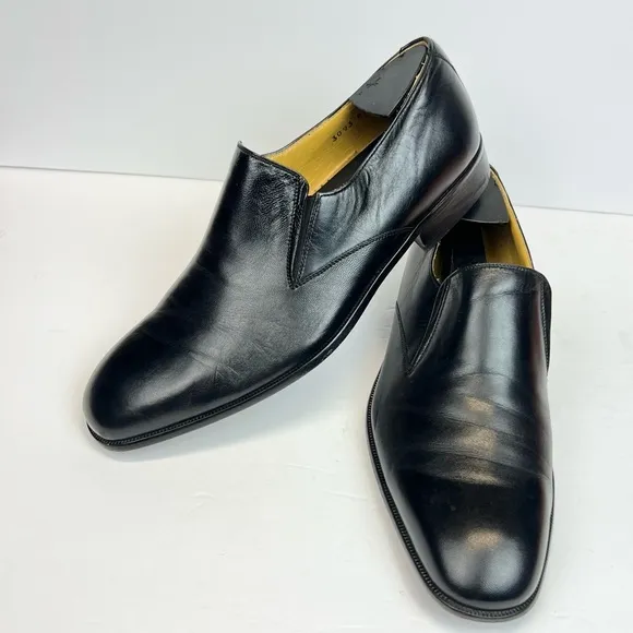 Massimo Emporio Mens Black Leather Slip On Loafers US Size 8.5M Euro 41.5