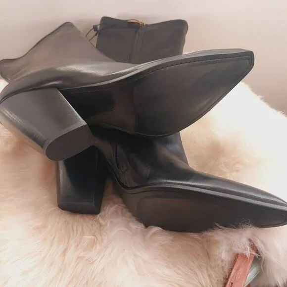 Massimo Dutti Black Leather Boots NWT Size 11 Pointed Toe Block Heel