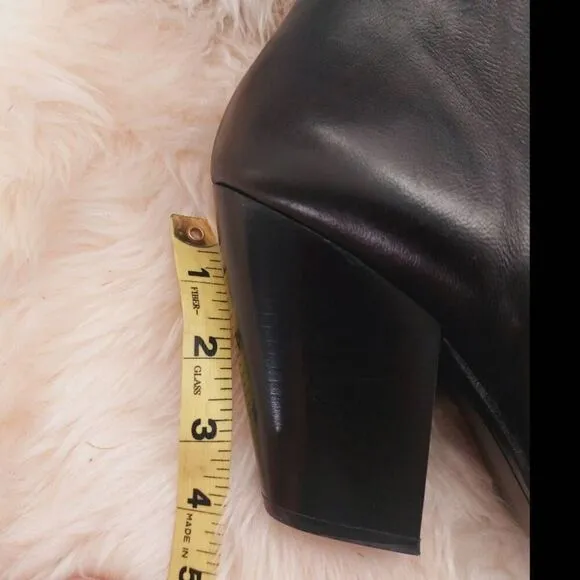 Massimo Dutti Black Leather Boots NWT Size 11 Pointed Toe Block Heel
