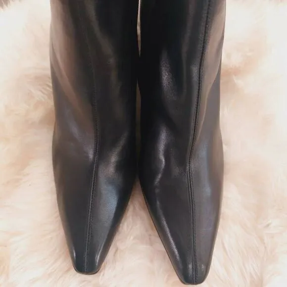 Massimo Dutti Black Leather Boots NWT Size 11 Pointed Toe Block Heel
