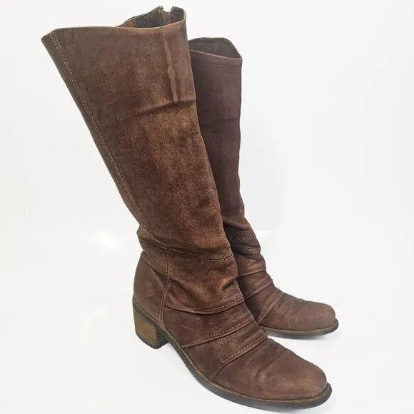 Matisse Brown Leather Riding Cowgirl Western Wyatt Crinkle Tall Boots Size 8.5 M