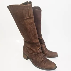 Matisse Brown Leather Riding Cowgirl Western Wyatt Crinkle Tall Boots Size 8.5 M