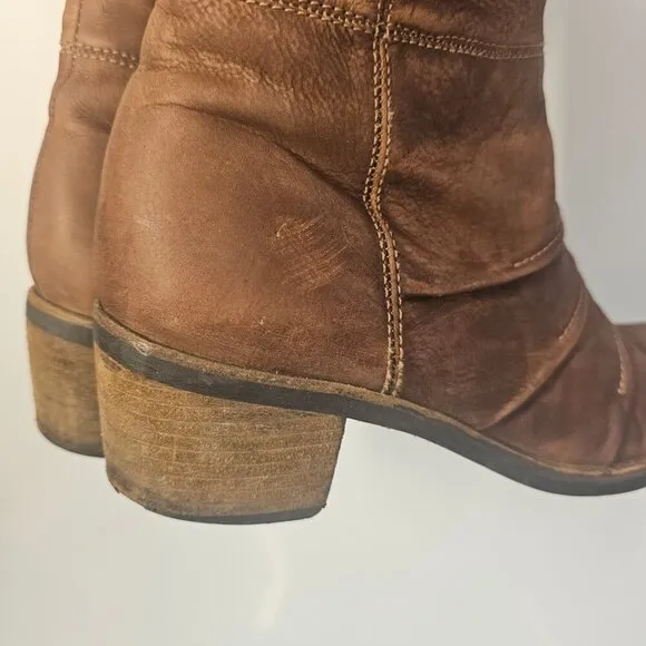 Matisse Brown Leather Riding Cowgirl Western Wyatt Crinkle Tall Boots Size 8.5 M