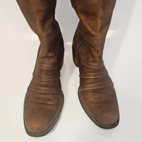 Matisse Brown Leather Riding Cowgirl Western Wyatt Crinkle Tall Boots Size 8.5 M