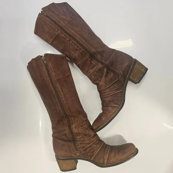 Matisse Brown Leather Riding Cowgirl Western Wyatt Crinkle Tall Boots Size 8.5 M