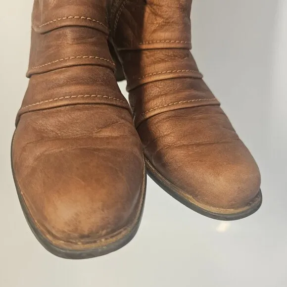 Matisse Brown Leather Riding Cowgirl Western Wyatt Crinkle Tall Boots Size 8.5 M