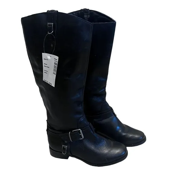 Matisse Flashback Black Leather Tall Riding Boots Size 6 Wide NWOB Fashion Zip