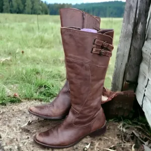 Matisse Trooper Brown Leather Tall Riding Boots 9 Moto Buckles Boho Lived In