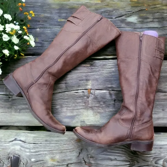 Matisse Trooper Brown Leather Tall Riding Boots 9 Moto Buckles Boho Lived In