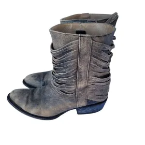 Matisse Western Boots Womens Size 8B Gray Distressed Layered Fringe Calf High