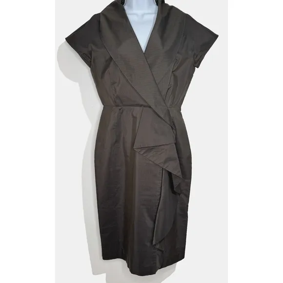 MaxMara Wrap Dress Size M Dark Grey Stretch Knit Linen/Silk Blend Made In Italy