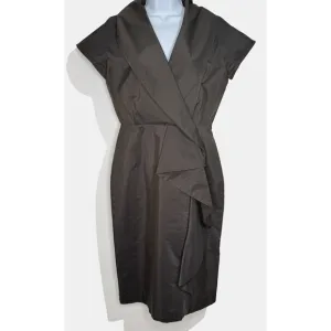 MaxMara Wrap Dress Size M Dark Grey Stretch Knit Linen/Silk Blend Made In Italy
