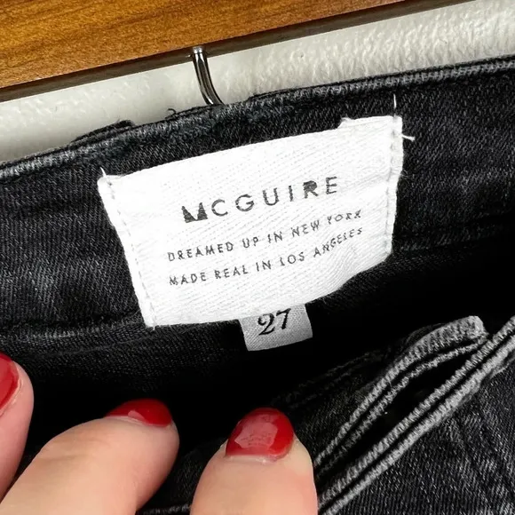 McGuire • Neverland Asymmetrical Button Black Denim Pencil Skirt