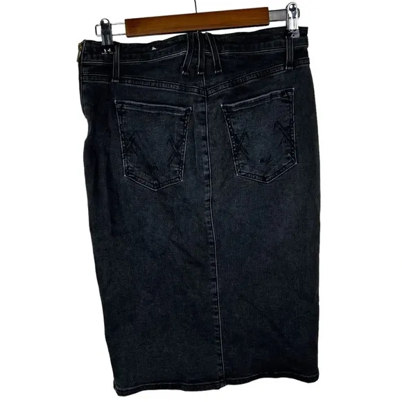 McGuire • Neverland Asymmetrical Button Black Denim Pencil Skirt