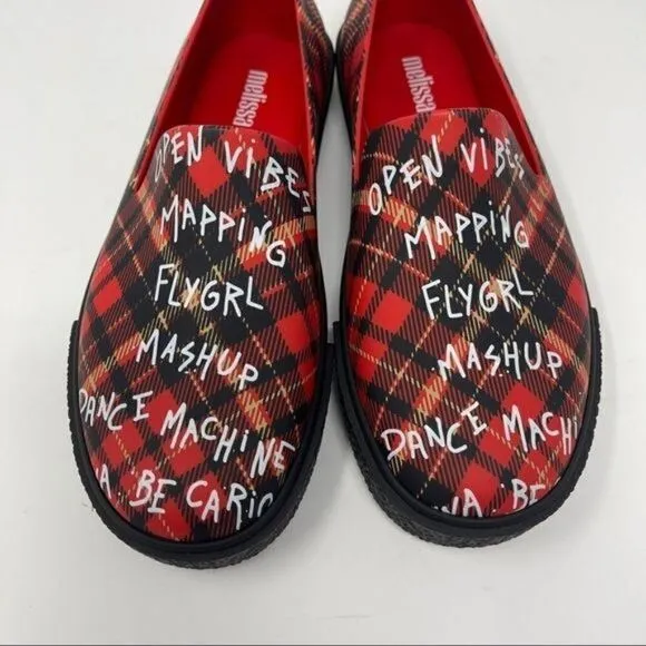 Melissa New York Flygirl Mashup Plaid Vegan PVC Loafer Slides Women’s Size 5