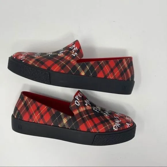 Melissa New York Flygirl Mashup Plaid Vegan PVC Loafer Slides Women’s Size 5