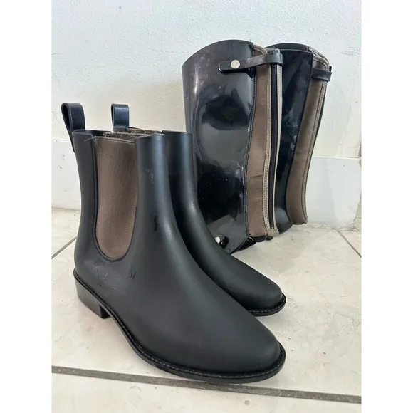 Melissa women’s riding boots‎ black/green removable cuff booties sz 5